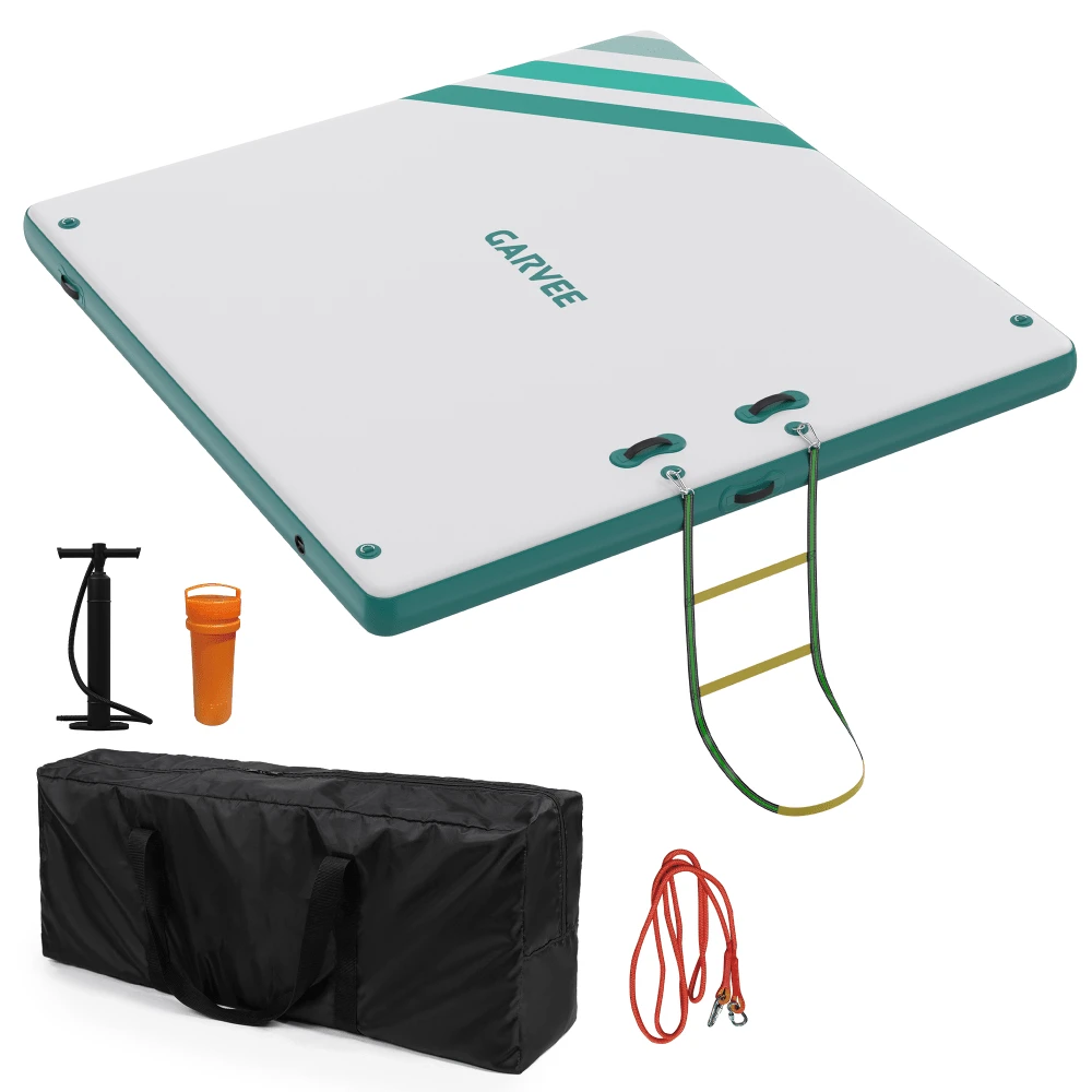 Plataforma flotante inflable profesional – Isla antideslizante con bomba y bolsa – Ideal para lago, piscina, playa y deportes acuáticos – Para adultos – Tamaño 10x6ft - Blanco - Ver 1