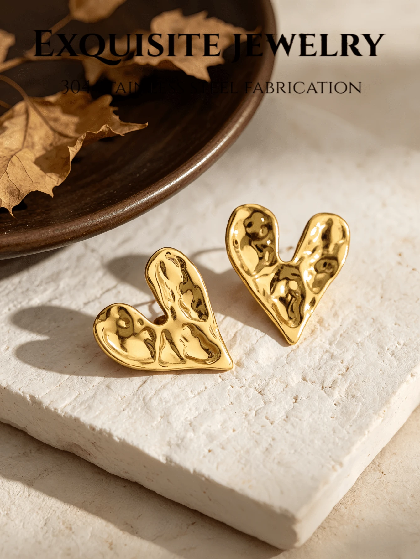 Khuyên tai nữ hình trái tim dập nổi, mạ vàng 18K, bằng thép không gỉ, kiểu dáng đơn giản, chống dị ứng, không đính đá quý, trang sức vàng. - Bông tai hình trái tim - Xem 1