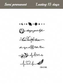 1片装草本果汁半永久星空羽毛图案励志语录纹身贴纸，7-14天防水，不反光，适用于手指、手臂、腿部、肩膀、颈部、锁骨、身体等部位。 - 藍色 - 查看 9