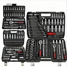 1 Set de Kit de herramientas de reparación automotriz de alta calidad, Juego de accesorios de reparación multifuncional, Caja de herramientas multifuncional portátil, que incluye llave de torsión de trinquete y destornillador, Caja de herramientas de reparación portátil para automóviles y motocicletas - Juego de 46 piezas - Ver 1