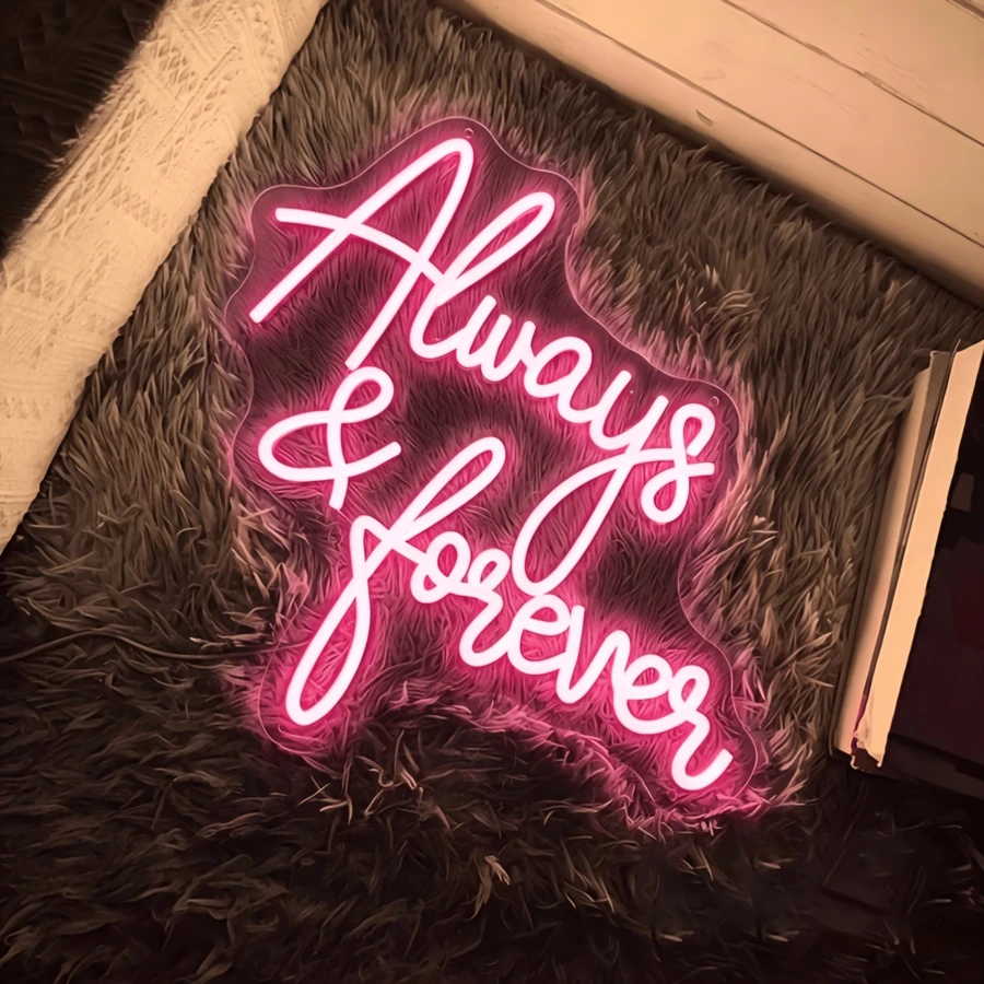 Ainteseaned 1pc USB Powered "Forever & Ever" Acrylic LED Neon Sign | Romantic Aesthetic Ambiance Typography Sign | Perfect For Wedding, Proposal, Party, Bar, Bedroom, Home Wall Decor, Live Streaming, Christmas Holiday Gift