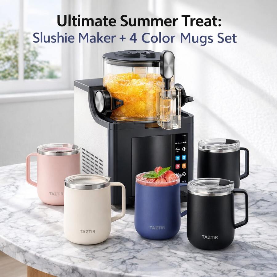2-In-1 Slushie Machine & 4pcs Stainless Steel Mug Set, Portable Frozen Drink Maker For Home Party, Insulated Coffee Mugs,Smart Frozen Drink Maker With 17oz Stainless Steel Mug Set, Perfect Summer Home Cafe Gadget, Easy Clean & Rapid Cooling - 查看 1