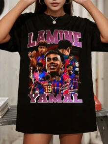 LamineS YamalS Barcelona Retro Football T-Shirt  La Masia Soccer Graphic Tee - Black - View 6