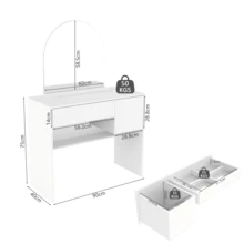 Dressing Table With Mirror – Modern Dressing Table With Drawers And Open Shelves, White, - H 135/W 90/D 40 Cm - White - View 8