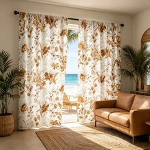 2pcs/Set New Watercolor Floral Curtain, White Background With Rose Gold Flower Pattern, Comes With Rod Pocket Design To Protect Privacy And Easy Installation, Ideal For Home Windows - Rose Gold - View 2