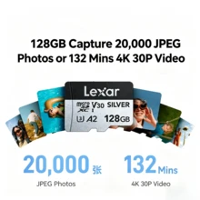 Lexar 128GB Micro SD 記憶卡 V30 U3 最高 200MB/S 高速記憶卡，適用 4K 錄影機、無人機、運動攝影機、行車記錄器、遊戲主機 - 查看 4