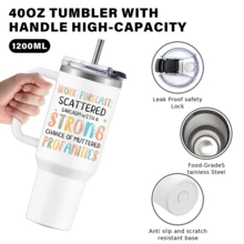 40oz Work Forecast Tumbler With Handle, Scattered Strong Profanities Sarcastic Insulated Stainless Steel Travel Mug, Funny Office Gifts For Women Coworker - 白色 - 查看 4