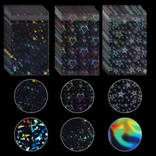 Vorinclex 100张65x90mm全息箔卡套，星形/心形/石英图案，彩虹闪粉，可重复密封，适用于偶像照片、OPCG/PTCG/集换式卡牌、珠宝/收藏照片袋，透明/蓝色单面卡套，0.09mm厚，高品质 - 彩色 - 查看 12