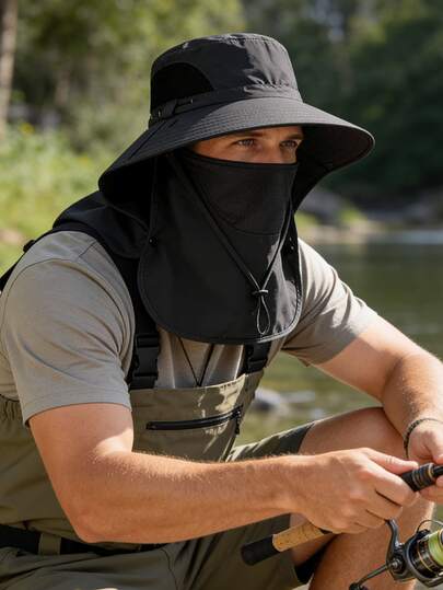 Fashionable UV Protection Sun Hat With Detachable Face Mask, Suitable For Outdoor Activities, Fishing, Hiking, Mountaineering