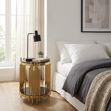 Modern Round Glass Side Table For Living Room, Black And Gold Bedside Table With Glass Top, Luxury Round Coffee Table With Stainless Steel Legs, Small Desk Table, Sturdy Nightstand With Glass Top, Coffee Table. - Black and Gold - View 10
