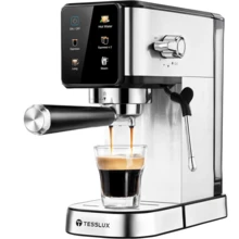 Tesslux 20Bar Espresso Machine With Dual Boiler, LCD Touch Control & Milk Frother| Compact Home Coffee Maker For Café Style Cappuccino & Latte, 304 Stainless Steel - Xem 1