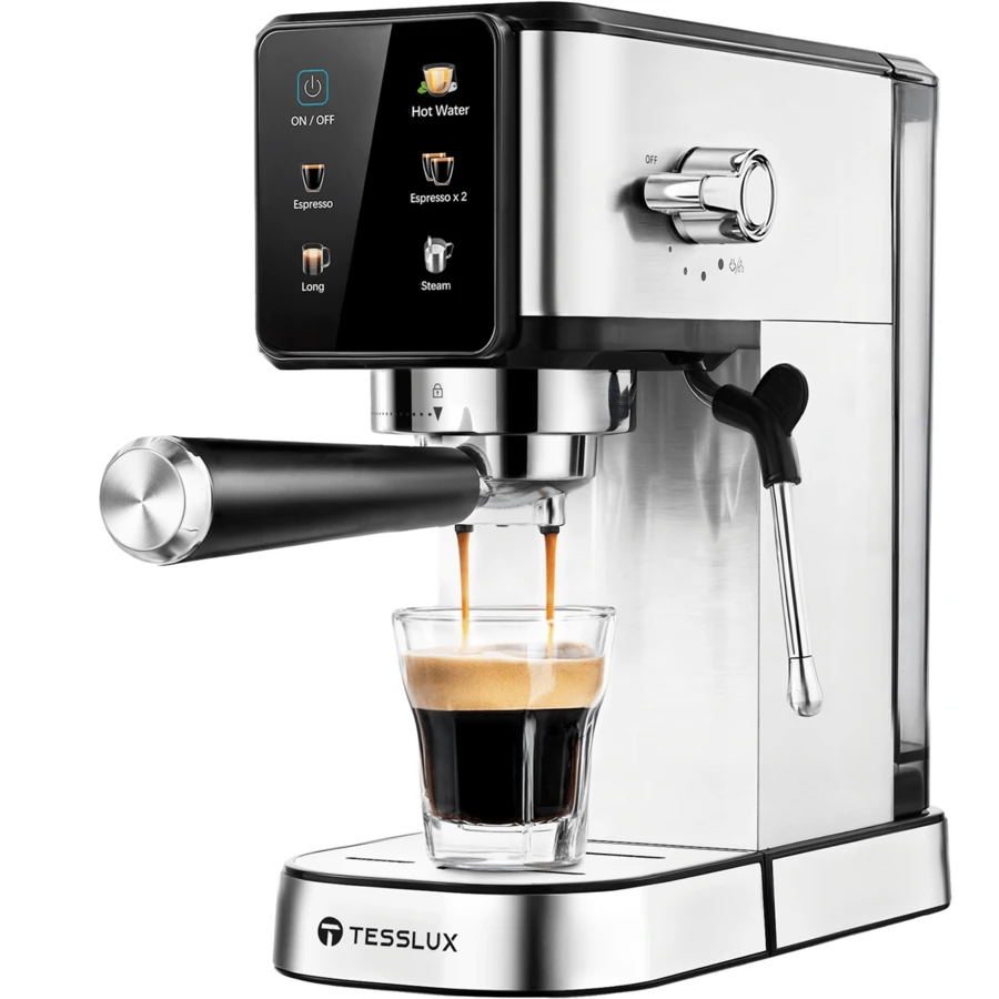 Tesslux 20Bar Espresso Machine With Dual Boiler, LCD Touch Control & Milk Frother| Compact Home Coffee Maker For Café Style Cappuccino & Latte, 304 Stainless Steel - Xem 1