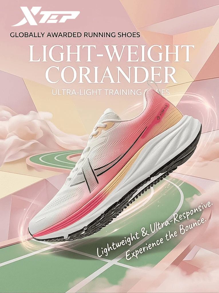 XTEP Thin-Sole Coriander | Men's Sports Running Shoes, Summer Mesh Breathable Athletic Shoes, Shock Absorbing, Low Drop, White/Digital Pink - Sail White/Digital Pink - View 1
