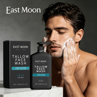 EAST MOON Men's Facial Cleanser - Tallow Face Wash, Deeply Clean And Shrink Pores, Remove Blackheads, Eliminate Oily, Dead Skin Removal, Nourishes Face, Improve Dull Skin, Relieve Dry Skin, Lightweight Non-Sticky Formula, Facial Cleaning Cream