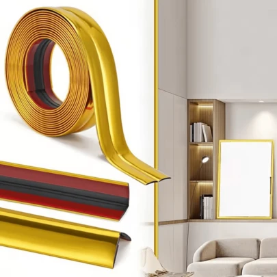 1个100厘米/200厘米/300厘米柔性金色墙角保护条 - 自粘式墙角保护器，适用于墙壁和天花板