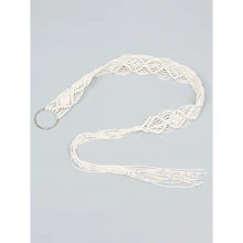 1pc Bohemian Style Women's Braided Waist Belt For Dress, Versatile Vintage Accessory Suitable For Casual Outings, Weddings And Parties Summer, School Fall, Autumn, Halloween - 白色 - 查看 3