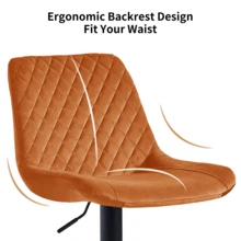 ZOONFA Modern Heavy Duty Orange Velvet Bar Stool Height Adjustable 360° Swivel With Backrest And Footrest For Kitchen Island Counter - Orange - View 7