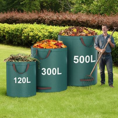 Heavy Duty Garden Trash Bags, Reusable Green Garden Waste Bags With Handles, Suitable For Collecting Plant Debris And Leaves (Size Options: 500L 1pc * 300L 1pc * 120L 1pc * 60L 1pc *)