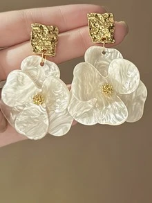 1 Đôi bông tai thời trang kiểu cổ điển họa tiết hoa, trang sức mùa hè độc đáo dành cho nữ. - trắng - Xem 1