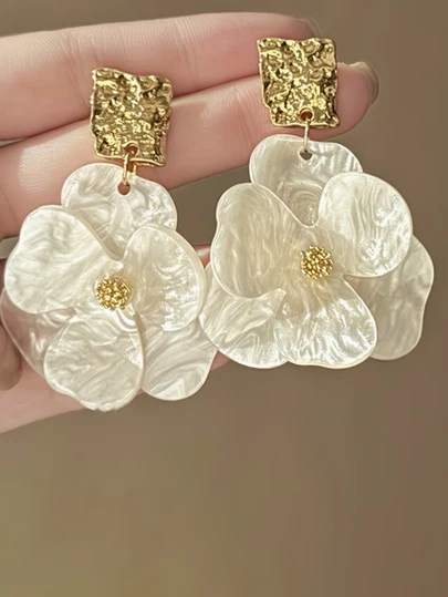 1 Pair Of Vintage Style Stud Earrings With Floral Design For Summer Vacation Women's Fashion Jewelry, Novelty Earrings.
