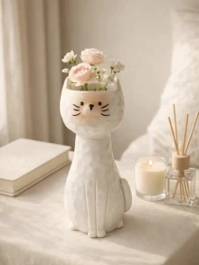 1个暹罗猫花瓶，可爱的猫咪花瓶，带有锤纹质感，适合家居桌面装饰，为您的房间营造美丽的氛围。 - 暹羅貓 - 查看 6