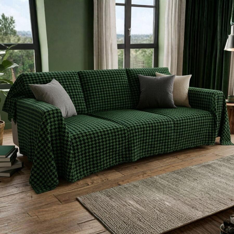 Sofa Throw 2.4x1.8m For Three Seats, Comfortable, Thick Fabric, Patterned, Decorative. - Verde - Ver 1