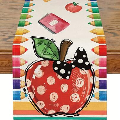 1 Set/7 Pcs Back To School Decorations, Featuring Vibrant Apple And Crayon Patterns, Suitable For Entryway, Coffee Table, Living Room, Adding A Fresh Ambiance To Daily Dining And Holiday Celebrations