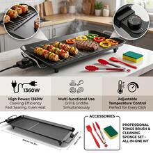 AORAN 2-In-1 Electric Grill & Griddle, 1360W High Power For Fast Heating, Non-Stick Cooking Surface, Precise Temperature Control, Vertical Storage. Includes Tongs, Oil Brush And Cleaning Sponge Set. Versatile For Home Breakfast, Pancakes, Fried Eggs, Outdoor Grilling And Steak. Large Capacity With Dual Zones For Simultaneous Cooking, Easy To Clean. Perfect For Family Gatherings, Patio Barbecues And Holiday Gifts. - 美規A型插(110-127V) - 查看 11
