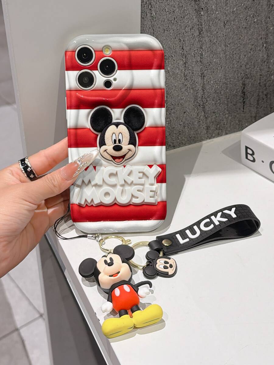 This Disney Mickey Mouse Lanyard Phone Case Is Fully Covered In TPU Material. It's Shockproof, Lightweight, And Compatible With IPhone17/16/11/13/15/15 Plus/15 Pro/15 Pro Max/12/14 Pro Max/11 Pro Max/12 Pro/12 Pro Max/13. This Phone Case Makes A Popular Birthday Gift Or Business Gift; It's Durable, Stain- And Fingerprint Resistant, And Suitable For Both Men And Women. The Set Also Includes A Mickey Mouse Phone Case And A Mickey Mouse Plush Bracelet. It's A Perfect Gift For Friends And Family. This Stylish Phone Case Is Fun, Lightweight, And Durable. IPhone17 Pro Max Phone Case, Minnie Mouse Phone Case. - trắng - Xem 1