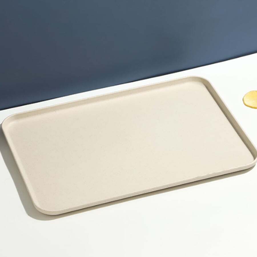1pc Minimalist Rectangular Plastic Food Tray - Beige - View 1