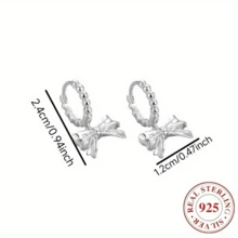 A Pair Of 925 Sterling Silver Bow Earrings, Elegant And Atmospheric, Suitable For Women's Daily Wear, Valentine's Day Gift, Weighing 3.95g - Silvery - View 5