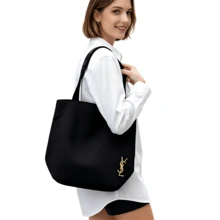 Yves Saint Laurent YSL Women's Large Canvas Tote Bag – Zip Closure, Gold-Tone Logo & Jacquard Strap Handle, Everyday Shoulder Bag - 黑色 - 查看 7