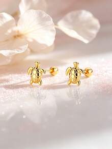 1 Pair 925 Sterling Silver Hypoallergenic Sea Turtle Stud Earrings, Cute & Playful, Spiral Ear Plugs Won't Fall Off, Delicate & Adorable, Gift Box Packaging, Suitable For Daily Wear Or Holidays - one-size - View 11