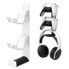 Soporte de pared para controlador de juegos con gancho para auriculares, organizador de pared de metal para gaming que sostiene 2 controladores y 1 auricular, sin necesidad de taladrar, con adhesivo o montaje con tornillo, compatible con P5, Switch y la mayoría de controladores de juegos - Ver 11