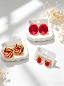 12 Paia di Orecchini in Acciaio Inossidabile con Motivi Geometrici, Placcati in Oro con Smalto Rotondo, Conchiglia, Cuore, Farfalla, Perla, Orecchini Ipoallergenici Versatili Adatti per Uso Quotidiano, Feste, Vacanze delle Donne, Gioielli di Moda - Multicolore - Visualizzare 14