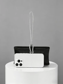 优雅黑色缎面晚宴手拿包，奢华水晶链条手柄手提包，简约闪亮婚礼派对包 - 黑色 - 查看 4