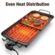 AORAN 2-In-1 Electric Grill & Griddle, 1360W High Power For Fast Heating, Non-Stick Cooking Surface, Precise Temperature Control, Vertical Storage. Includes Tongs, Oil Brush And Cleaning Sponge Set. Versatile For Home Breakfast, Pancakes, Fried Eggs, Outdoor Grilling And Steak. Large Capacity With Dual Zones For Simultaneous Cooking, Easy To Clean. Perfect For Family Gatherings, Patio Barbecues And Holiday Gifts. - Xem 9