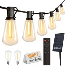 HYGX Solar ST38 Outdoor LED Fairy String Lights - 50/100/200 FT Shatterproof String Lights With 8 Mode Remote For Outside Patio Decor - Cafe Bistro Christmas Wedding Party Night Lamp - Trắng ấm - Xem 10