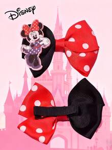 Disney 2件裝卡通米妮波點蝴蝶結髮夾，適合兒童日常搭配、節日派對裝飾、情人節禮物、返校季配件 - 彩色 - 查看 4
