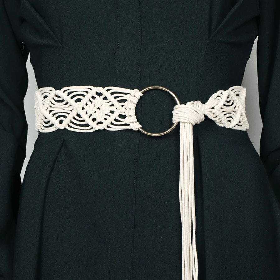 1pc Bohemian Style Women's Braided Waist Belt For Dress, Versatile Vintage Accessory Suitable For Casual Outings, Weddings And Parties Summer, School Fall, Autumn, Halloween - 白色 - 查看 1