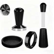 Coffee Tamper With Dosing Funnel, Adjustable Stainless Steel & Aluminum Alloy Coffee Tamper Set With Measurement Scale - Black - View 13