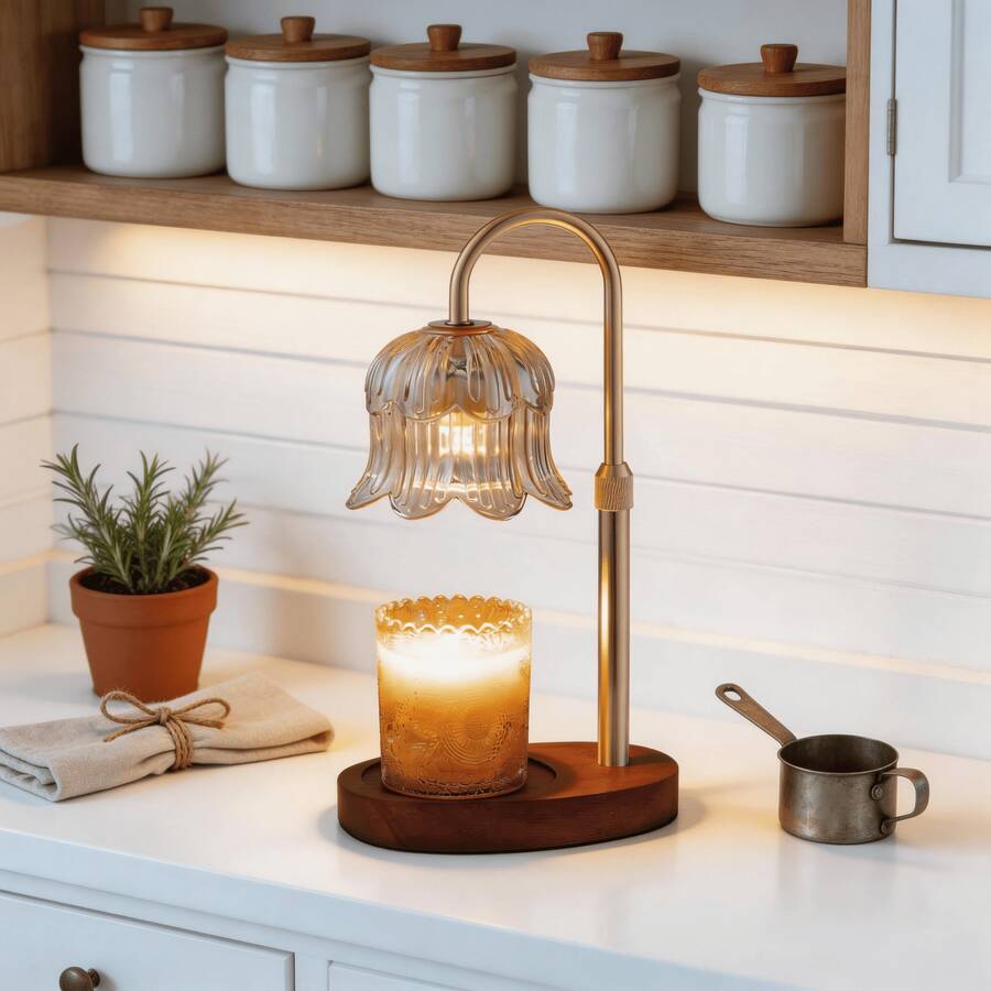Auto Timer Candle Warmer Lamp, Height & Brightness Adjustable Candle Lamp, Flameless Wax Melt Warmer Light, No Flame No Smoke Electric Candle Heater, Candle Melting Lamp For Bedroom, Living Room, Home Office, Aesthetic Modern Home Decor Light, Cozy Night Light For Relaxing Atmosphere, Warm Ambient Lighting For Sleep And Stress Relief, Candle Warmer For Jar Candles, Compatible With Most Candle Sizes, Elegant Glass Shade And Wooden Base Design, Home Fragrance Wax Melt Warmer, Decorative Lamp For Desk, Bedside Table, Apartment And Dorm, Gift For Women, Mom, Girlfriend, Wife, Perfect For Fall Winter Home Essentials, Holiday Gift, Christmas Gift Idea, Soft Glow Lighting For Cozy Vibes, Relaxing Home Experience - Xem 1