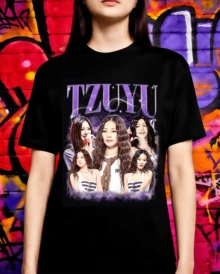 TW Tzuyu Retro Bootleg T-Shirt, 2026 European Tour K-Pop Merch, Gift For ONCE Fans - Black - View 9