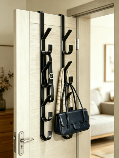 1个多功能门后挂钩 - 直筒设计储物挂钩衣帽架毛巾架，适用于浴室门，节省空间无需钻孔，适用于卧室、浴室、车库、洗衣房、小屋、厨房、酒店（款式随机发货）