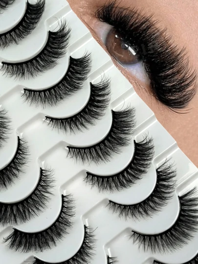 10 Pares de Cílios de Vison 3D Fofos, 100% Feitos à Mão, Reutilizáveis, Estilo Natural Curto, Material de Pelo de Vison, Adequado para Amantes da Beleza