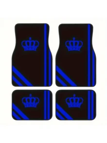 4 pièces Tapis de sol de voiture avec motif couronne, tapis de style moquette en velours cristal à couverture universelle, accessoires d'intérieur de voiture antidérapants convenant aux berlines, camions et SUV - A - Voir 14