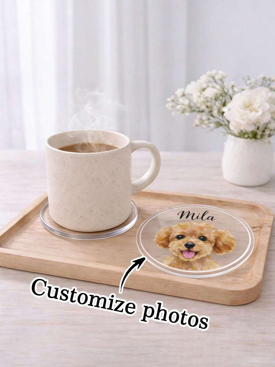 Personalized Pet Photo Coasters, Cat/Dog Portrait And Name, Anniversary/Birthday/Holiday Gift - Multicolor - View 1