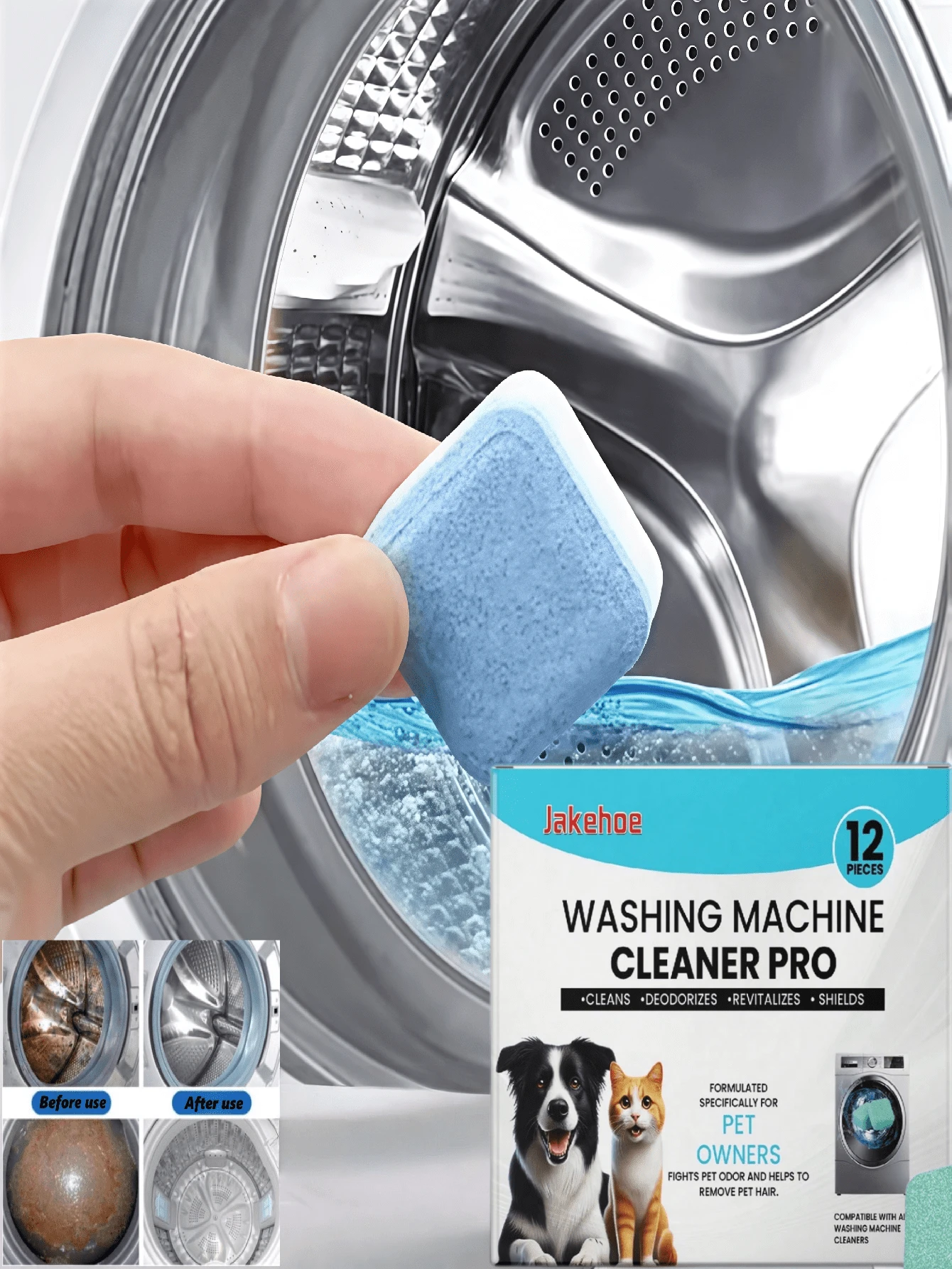 Washing Machine Cleaning Tablets, Cleans Washing Machine Drum For Home Front Load And Top Load, Removes Stains And Scale, Effectively Eliminates Odors From Washing Machine And Clothes, Ensures Fresh Odor-Free Laundry Experience, Efficient Cleaning, Long-Lasting Protection