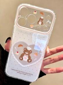 Cute Cartoon Bear Polka Dot Pattern Phone Case For IPhone 17 ProMax, 17 Pro, 16, 15, 14, 13 Pro Max, Adorable Strawberry Anti-Drop Back Cover - Heart-shaped Bear - View 2