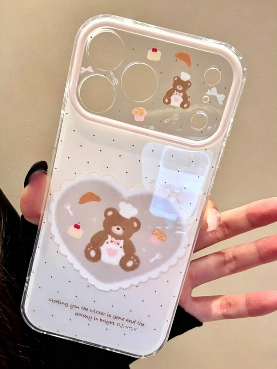 Cute Cartoon Bear Polka Dot Pattern Phone Case For IPhone 17 ProMax, 17 Pro, 16, 15, 14, 13 Pro Max, Adorable Strawberry Anti-Drop Back Cover